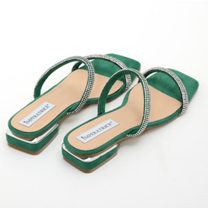 Sandali bassi in simil camoscio con fasce ricoperte di strass