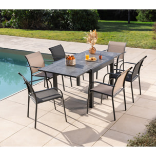 Ensemble table et chaises de jardin  - Anthracite et Lin - HONFLEUR BEZIERS ARDOISE