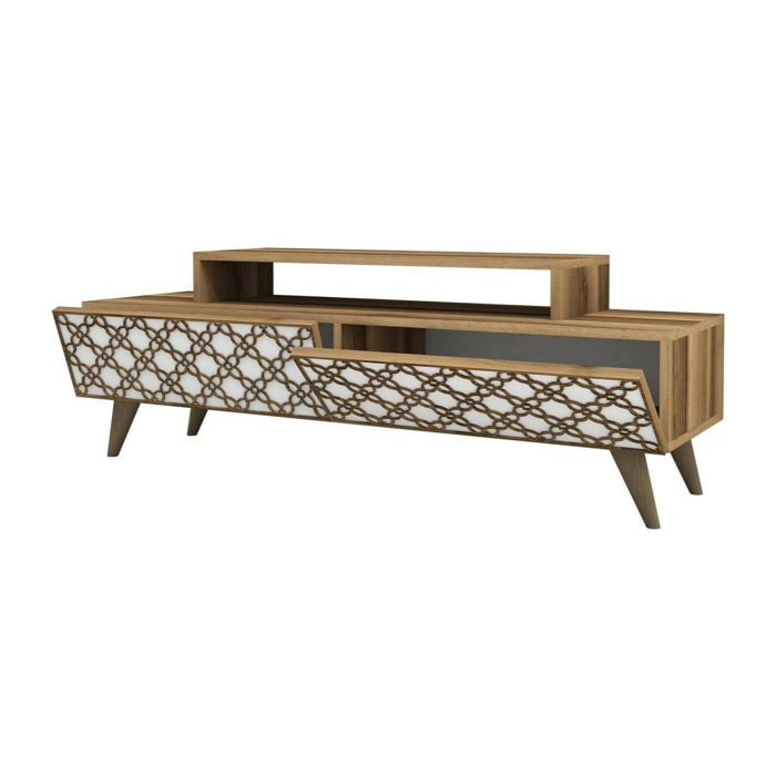 Mobile porta TV Arnara, Credenza da soggiorno, Armadio basso per TV, Base parete attrezzata, 140x42h49 cm, Noce e Bianco