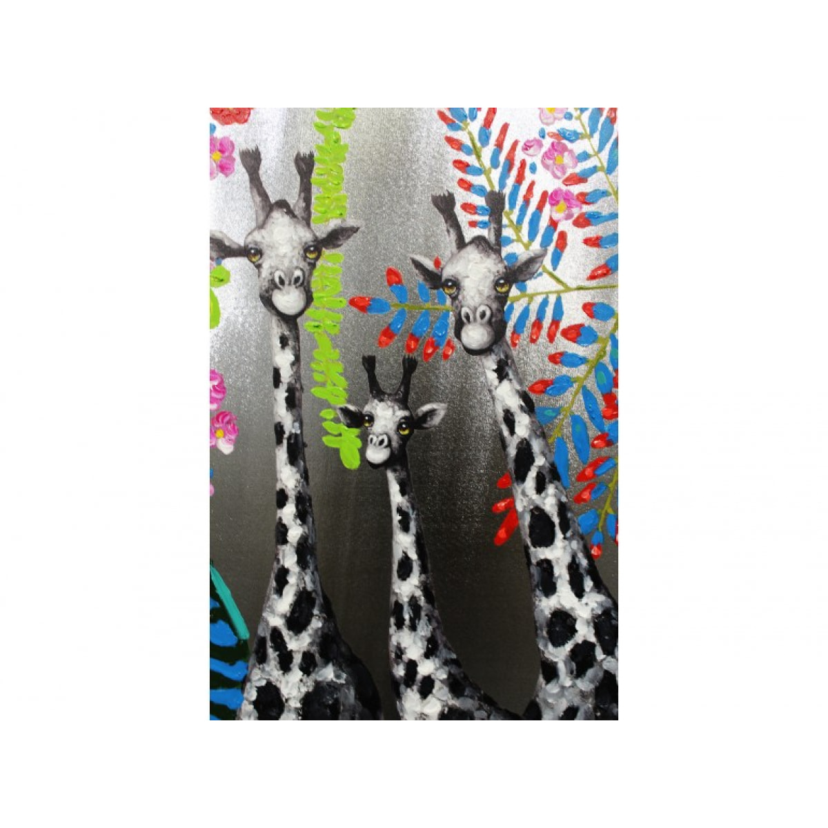 Peinture sur toile cadre décoratif mural girafe troupeau multicolore - KINSHANSA