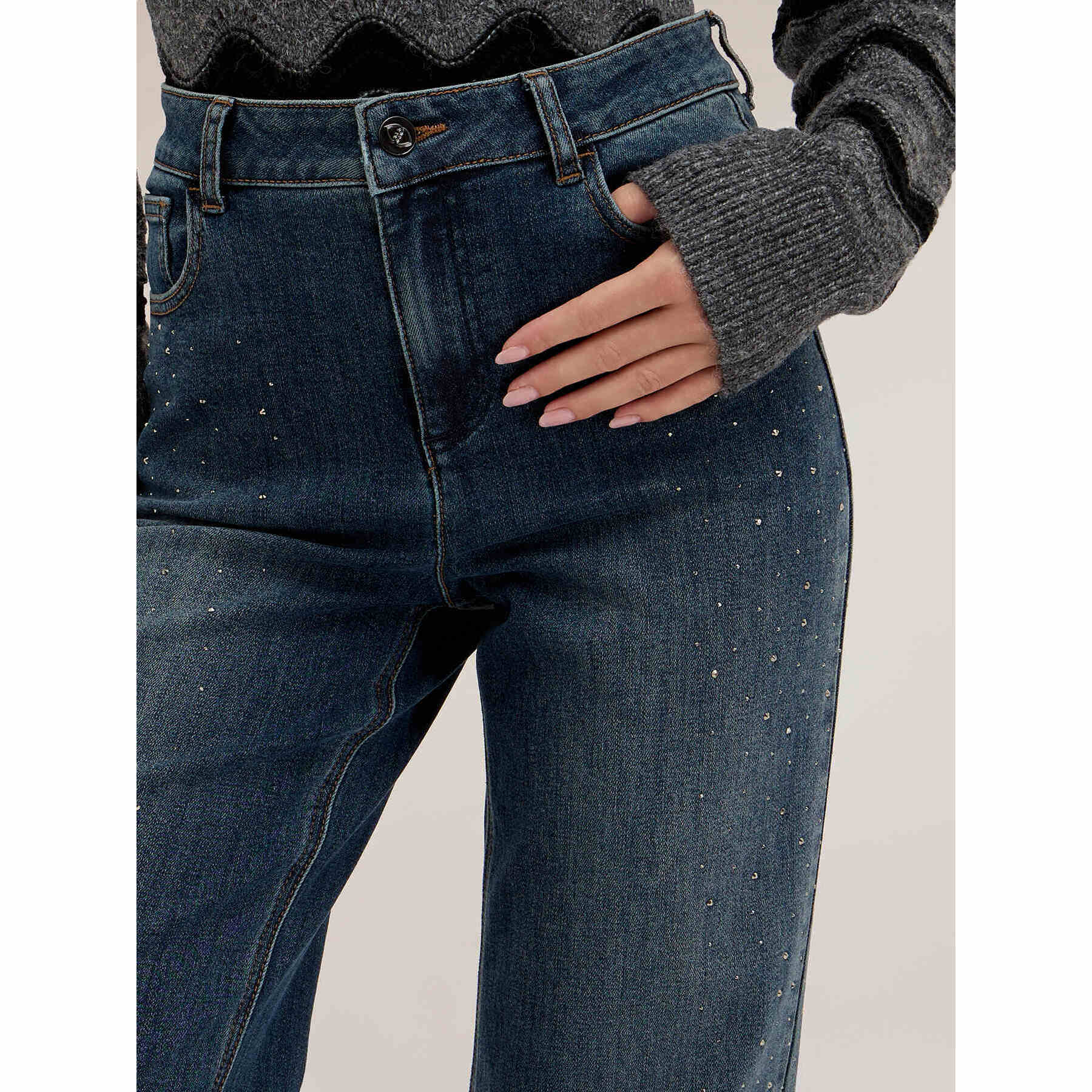 Motivi - Jeans wide con applicazioni di strass - Blu