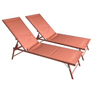 Lot de 2 bains de soleil pliants SICILIA en textilène terracotta - structure terracotta