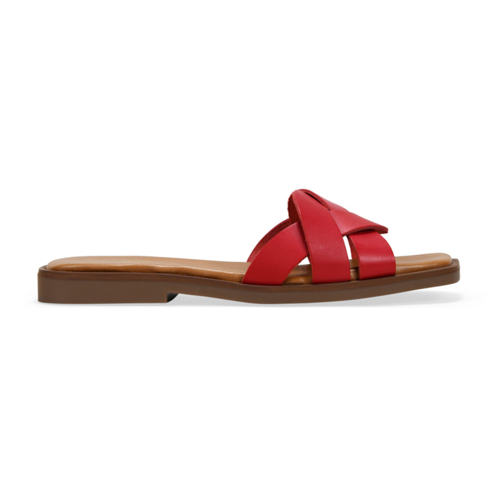 Sandalias planas rojas en piel