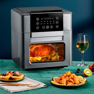 DAM Forno multifunzione Friggitrice ad aria 1350 W 12 litri di grande capacità con finestra di visualizzazione. Doppio vassoio, pannello touch e vano cottura a vapore. Colore nero