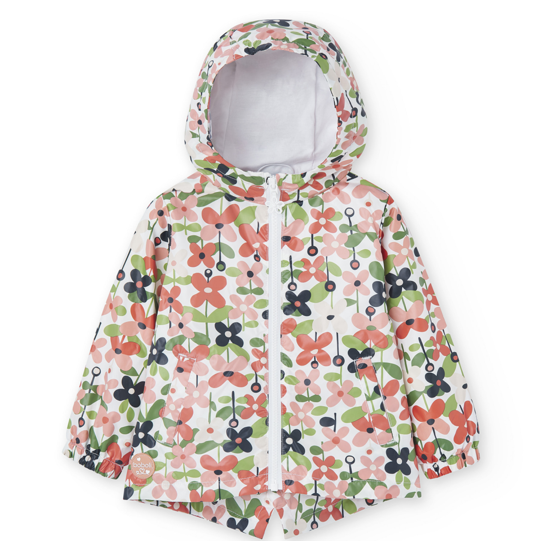 Parka tÃ©cnica niÃ±a, capucha, estampada de flores, rosa