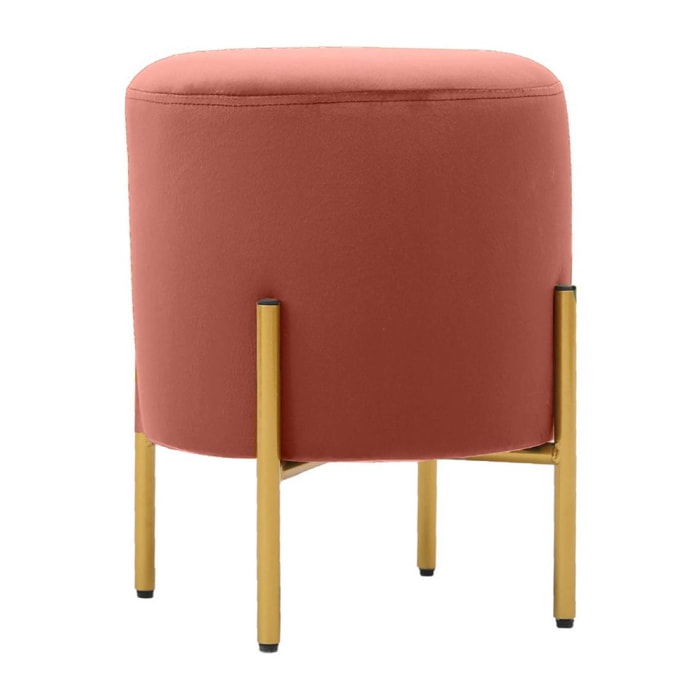 Pouf tondo di design in velluto rosa e piedi ottone