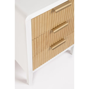 Comodino CHARLEY in legno bianco e 3 cassetti in legno naturale paulownia, 40x30x62 cm