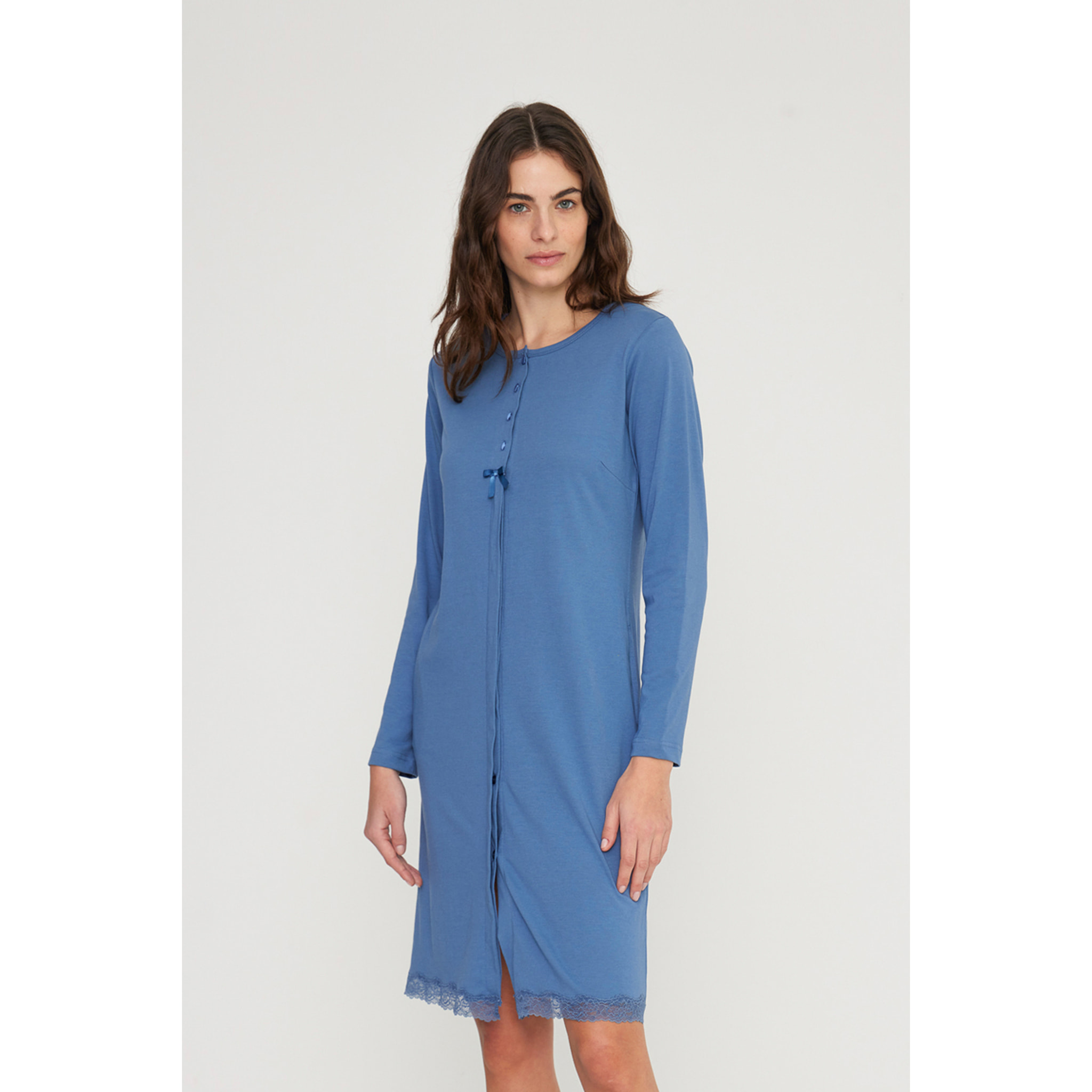 Camicia da notte donna lily in jersey invernale aperta davanti Noidinotte
