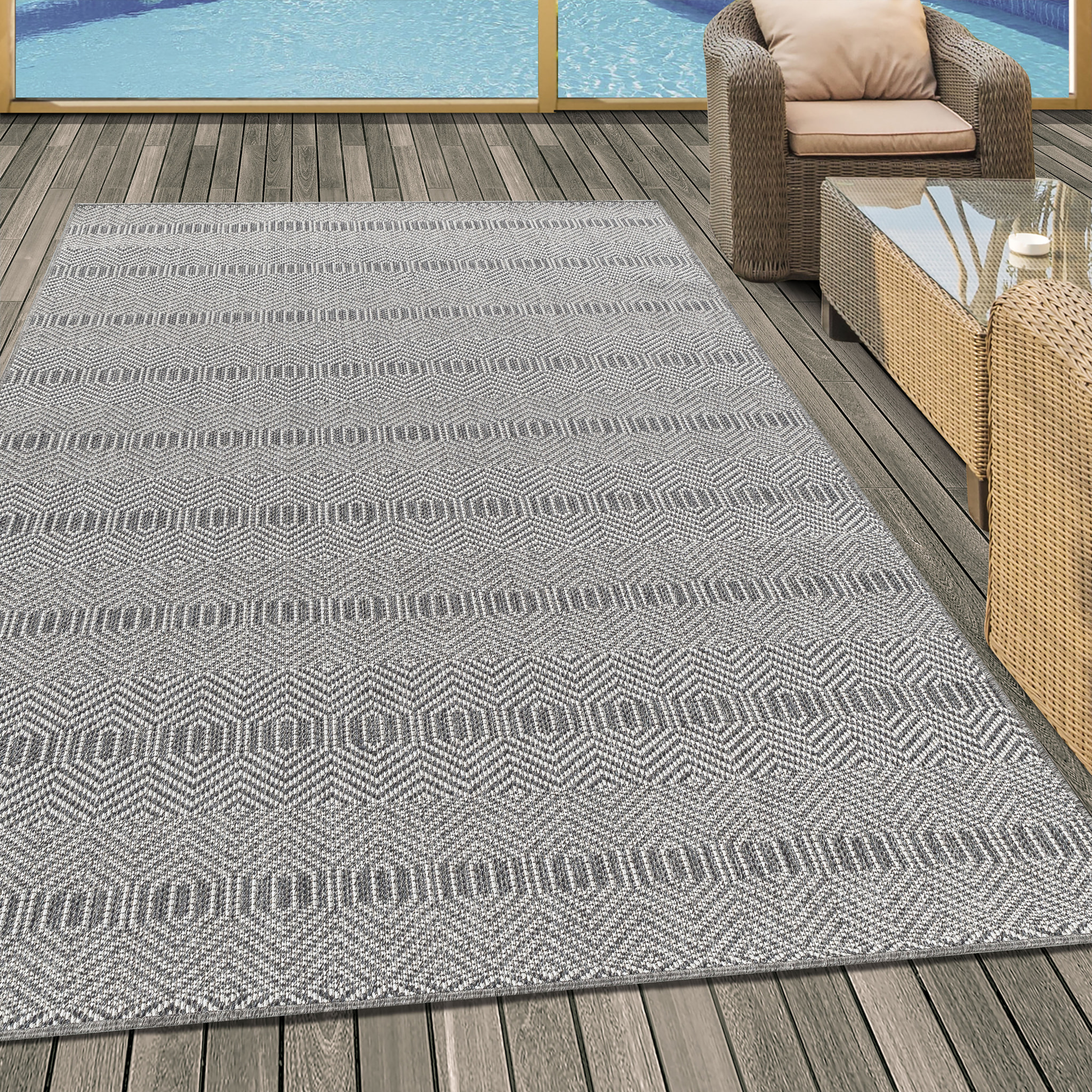 ARUBA - Tapis intérieur / extérieur à motif contemporain gris