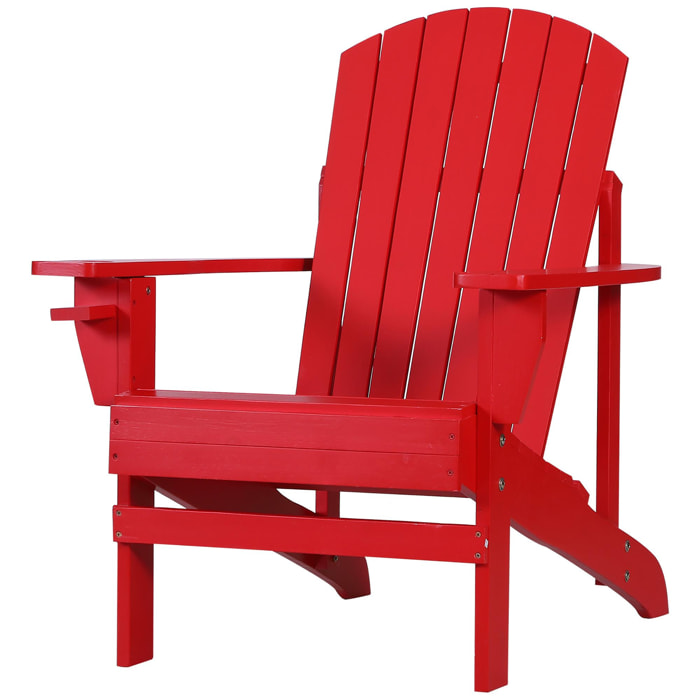 Fauteuil de jardin Adirondack grand confort porte-gobelet intégré bois de sapin traité peint rouge