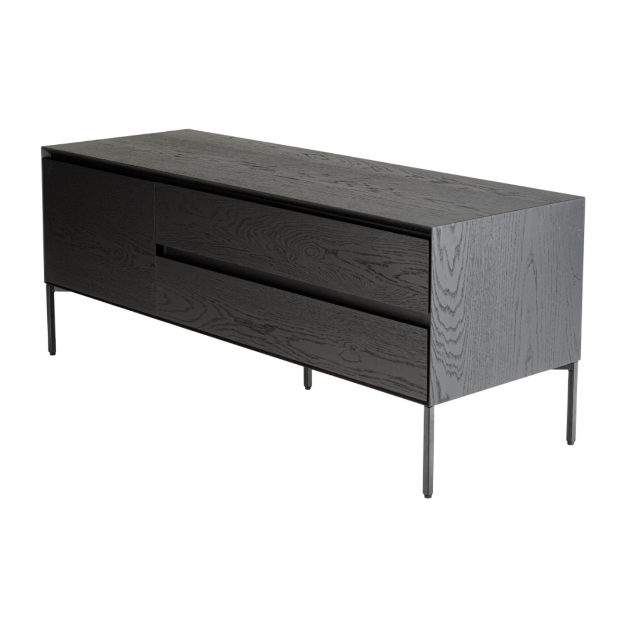 MAXENDRE - Meuble TV noir 1 porte 2 tiroirs pieds métal noir