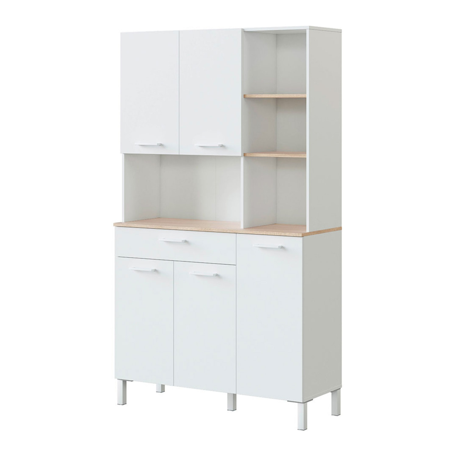 Mobile Dispensa Alto Per Cucina Microonde Credenza Madia Colonna Con 5 Ante e Cassetto Mobiletto Ausiliare Design 108 x 40 x 186 Cm Bianco e Rovere