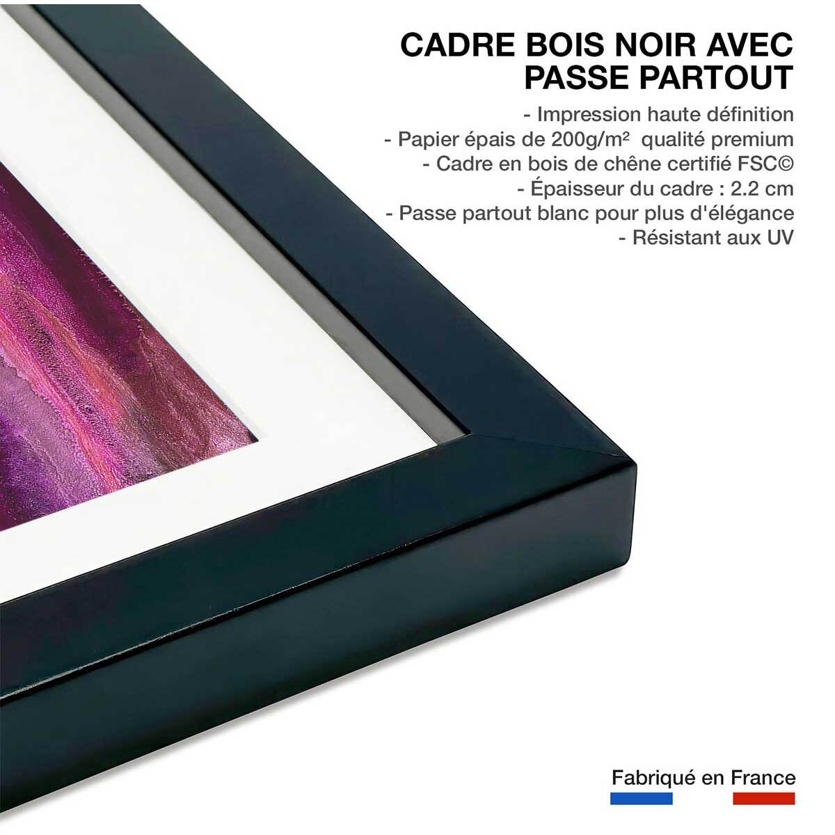 Poster rose horizon Affiche + cadre en bois - Noir