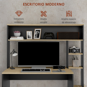 Mesa de Ordenador Moderna Mesa de Escritorio con Estantes Escritorio con Estanterías Soporte para Monitor CPU para Oficina Estudio 114x45x138 cm Gris y Natural