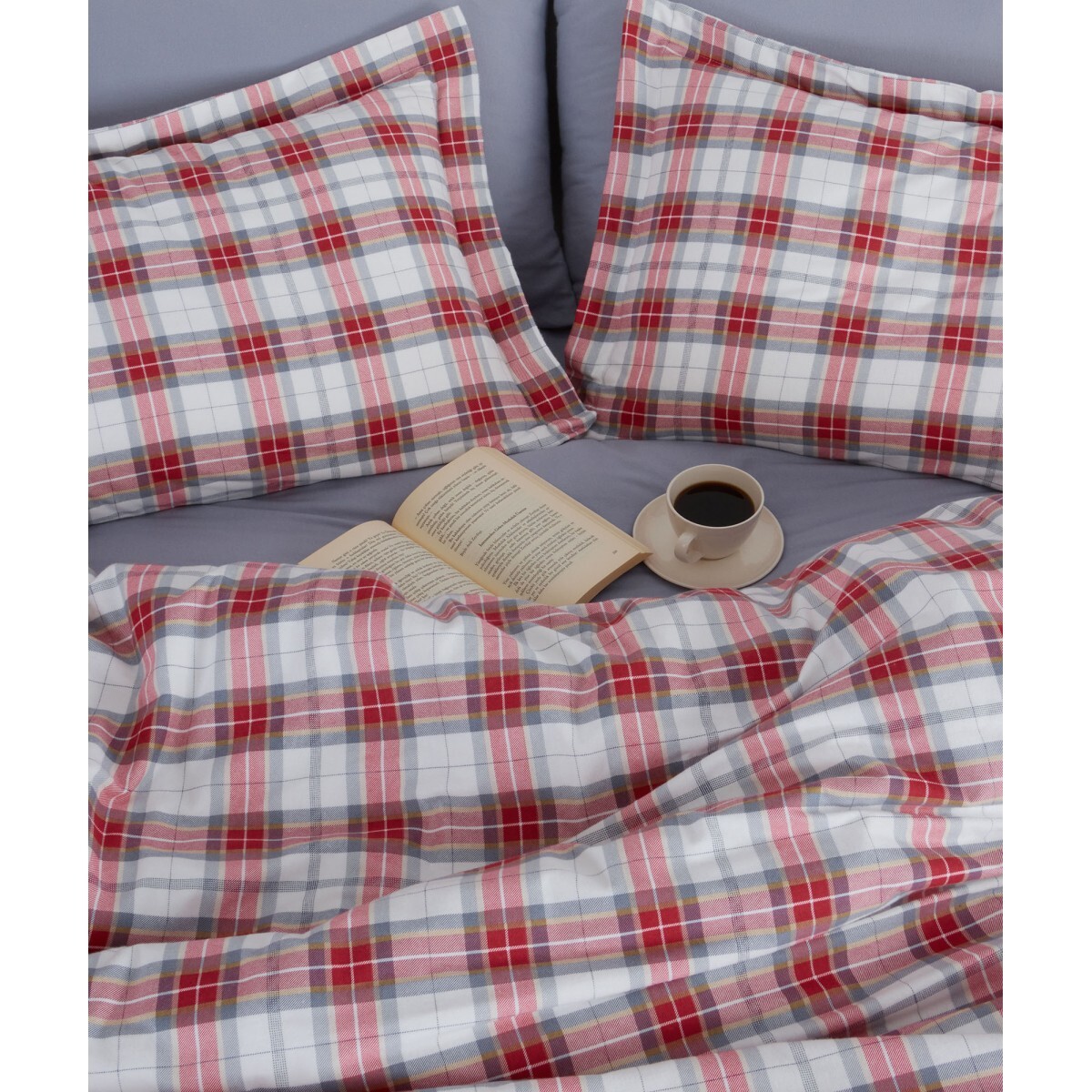 Parure de lit Flanelle de coton imprimé "Cosy rouge"