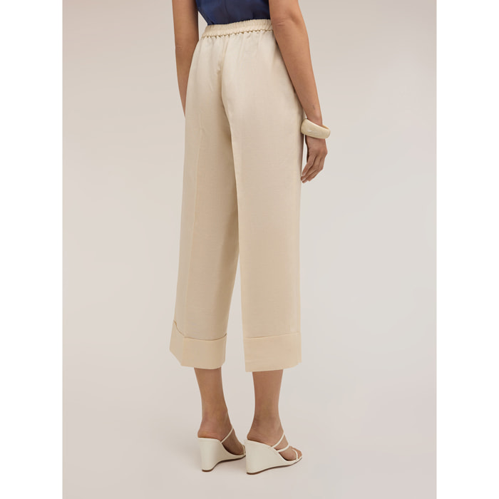 Motivi - Pantaloni cropped in misto lino - Beige
