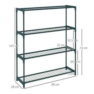 Estantería para Plantas Soporte para Macetas de 4 Niveles con Estructura de Acero para Jardín Patio 89x28x107 cm Verde Oscuro