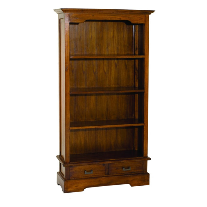 LAUREN - Bibliothèque marron 3 étagères 2 tiroirs bois Mindi