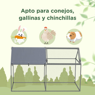 Jaula para Animales Pequeños Parque para Mascotas de Acero con 1 Puerta Superior y 1 Tela Superior de Anti-UV para Exterior Jardín 198x100x120 cm Plata