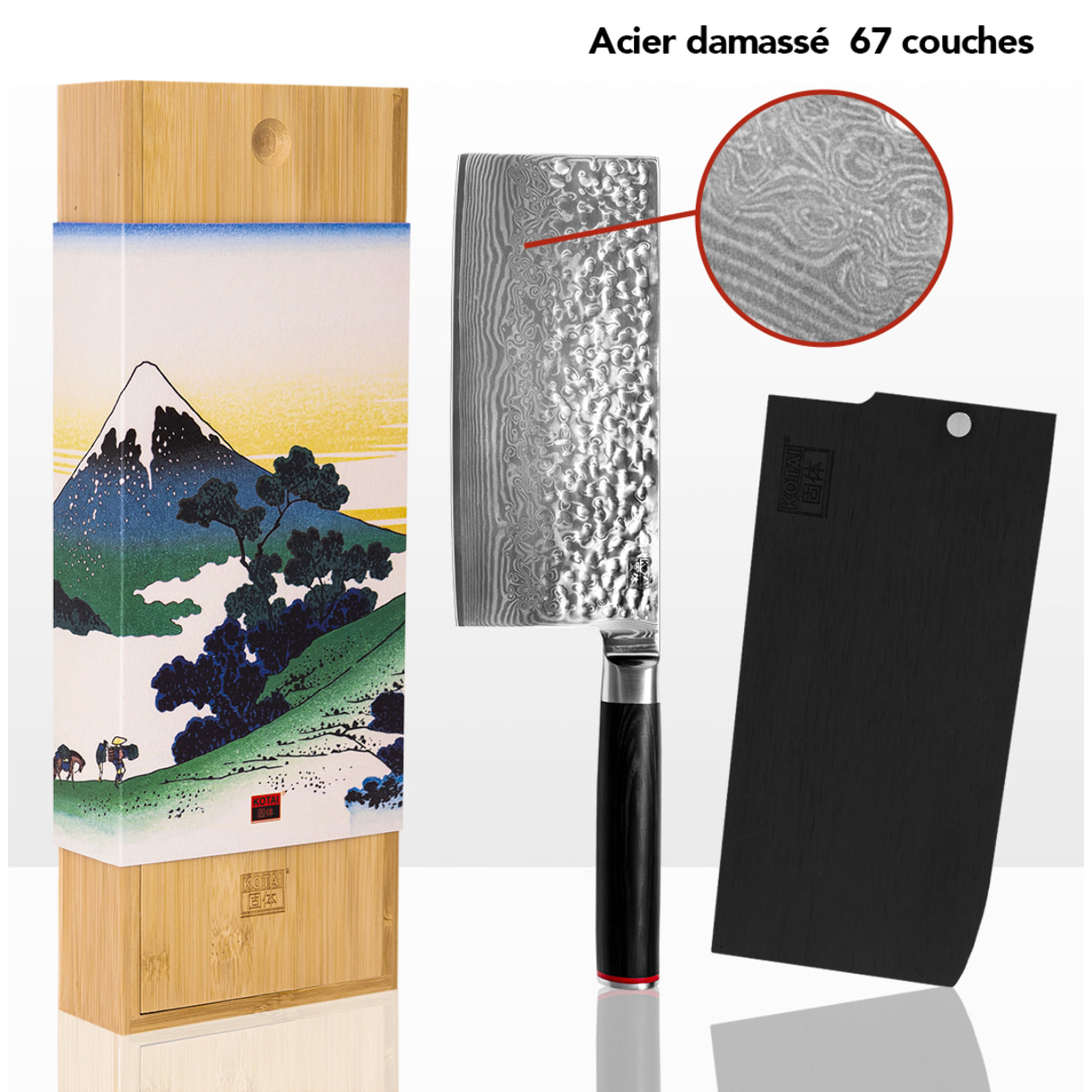 Couteau Hachoir | Lame 190 mm | Acier Inoxydable Japonais Damas