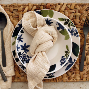 Lot de 6 assiettes creuses en grès 20,5cm motif fleuri bleu BLEUET