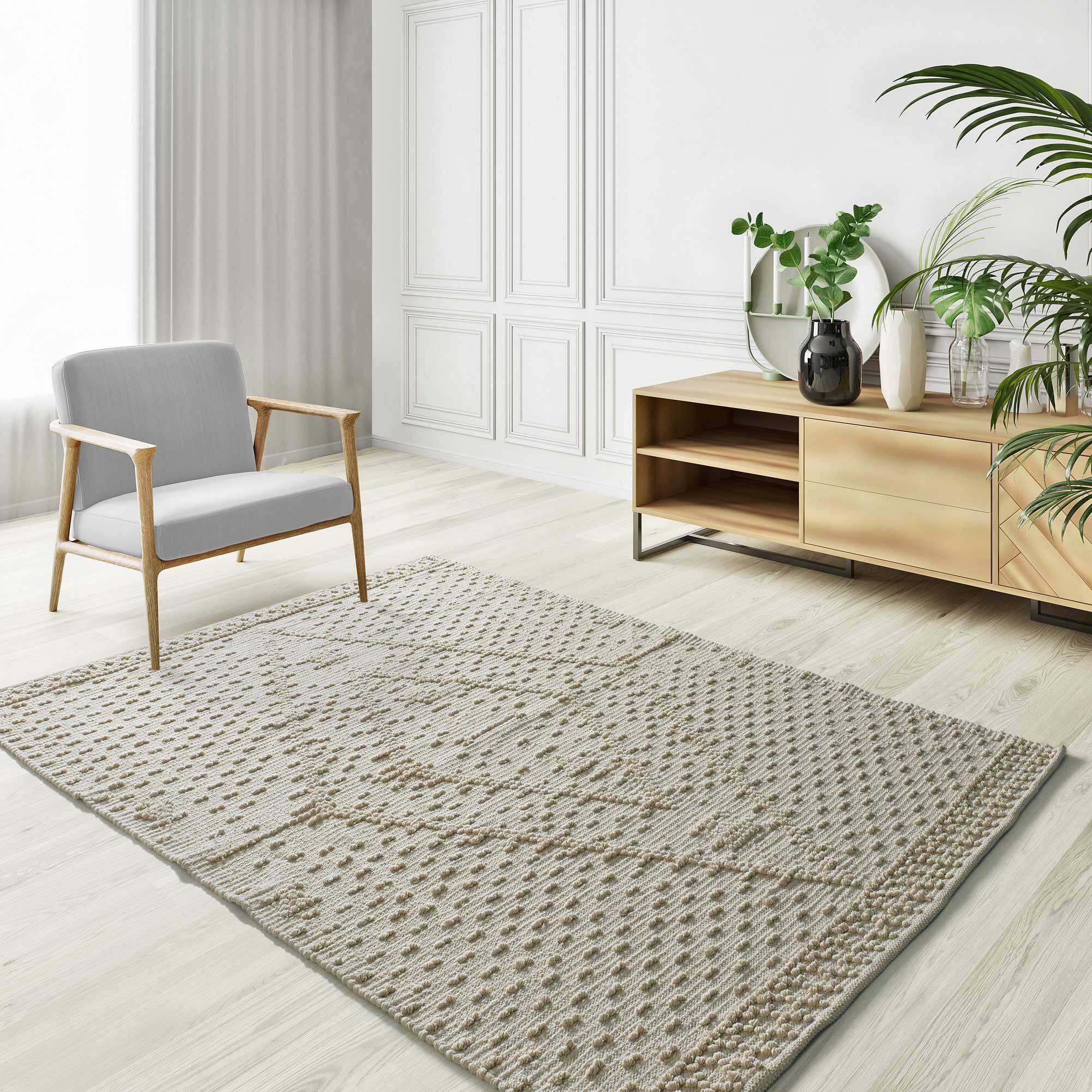 PAMUK Alfombra Ã©tnica algodÃ³n reciclado con relieve en crema, varias medidas disponibles
