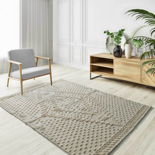 PAMUK Alfombra Ã©tnica algodÃ³n reciclado con relieve en crema, varias medidas disponibles