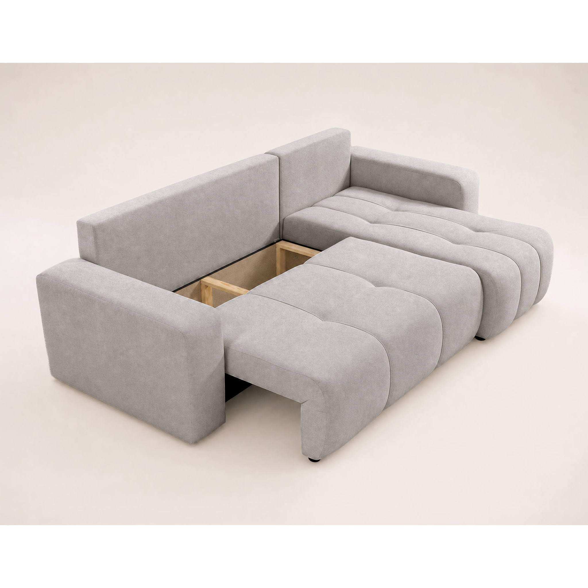 Nicole - canapé d'angle réversible 4 places convertible avec coffre en tissu - Gris clair