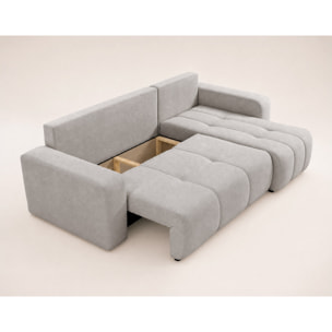 Nicole - canapé d'angle réversible 4 places convertible avec coffre en tissu - Gris clair