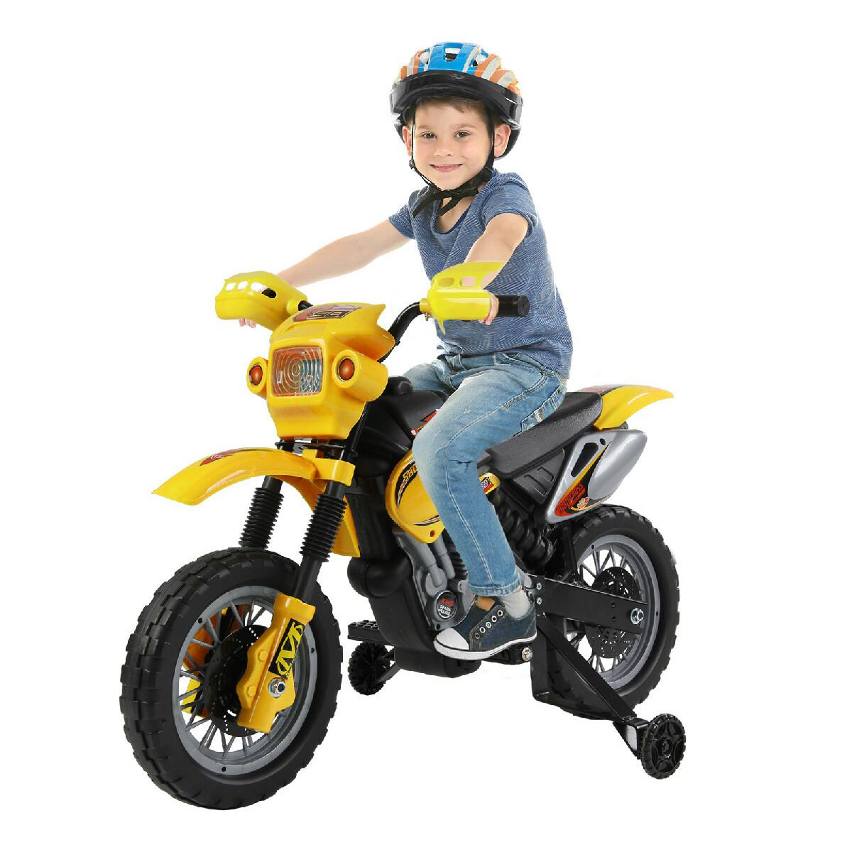 Moto Cross électrique enfant 3 à 6 ans 6 V phares klaxon musiques 102 x 53 x 66 cm jaune et noir