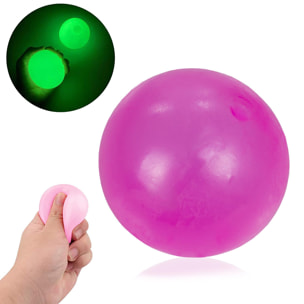 Sfera in silicone antistress da 5,5 cm, si illumina al buio. Palla morbida da spremere e spremere. Appiccicoso, aderisce al soffitto e alle pareti per pochi secondi.