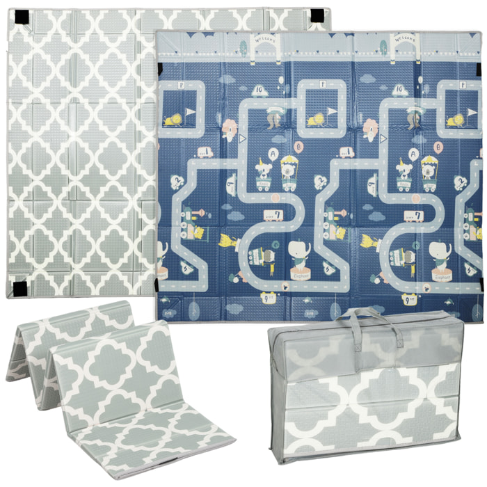 Alfombra Bebé Acolchada Plegable Reversible 202x180,5x1 cm, Laterales Abatibles, Tapete de Actividades Bebé XPE, Impermeable, con Bolsa de Transporte, Multicolor