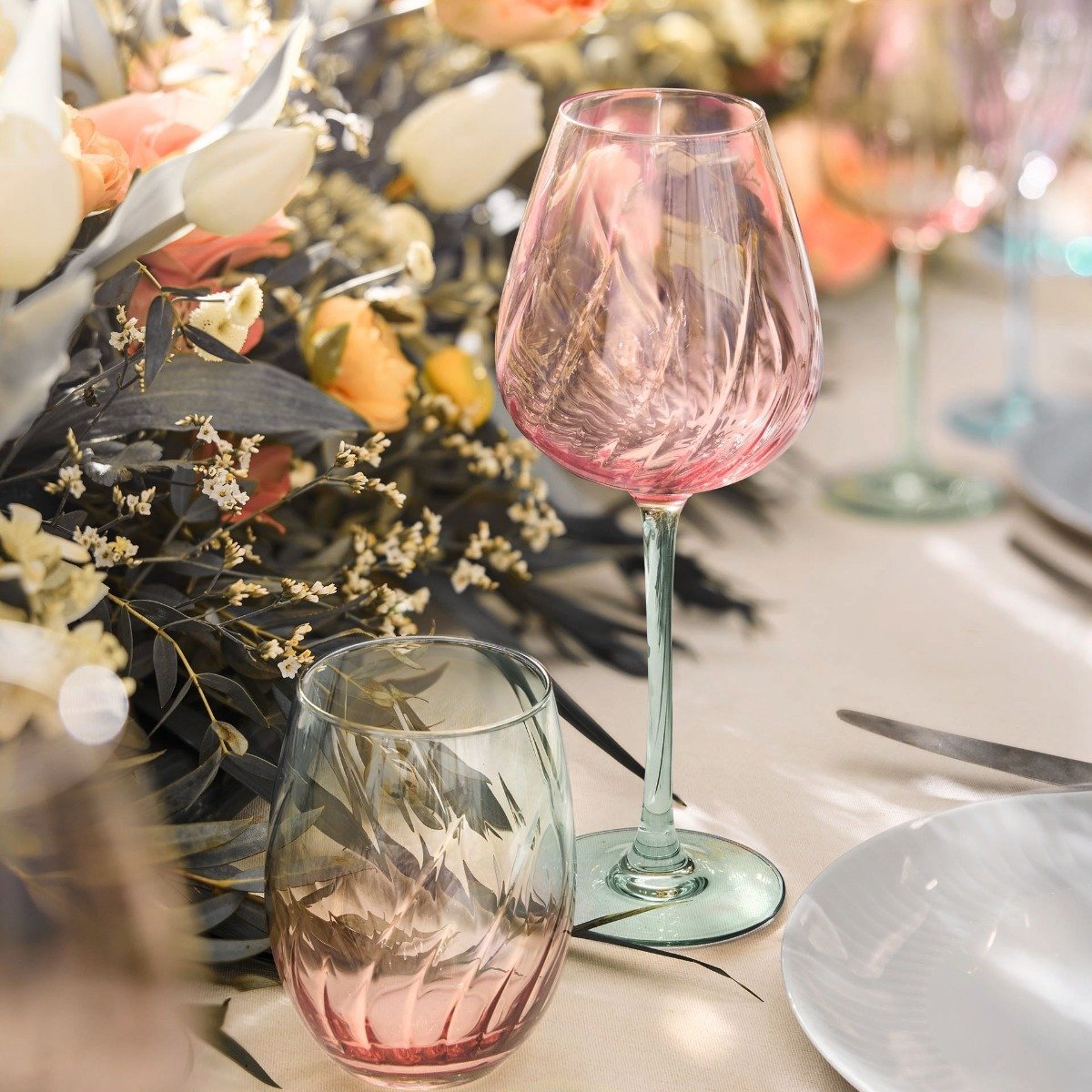 Ensemble 12 verres à pied et gobelets Swirly Spring - Cristal d'Arques