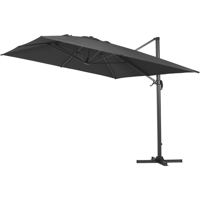 Parasol jardin déporté Alu "Sun 4" - Rectangle - 3 x 4 m + Housse de protection - Noir