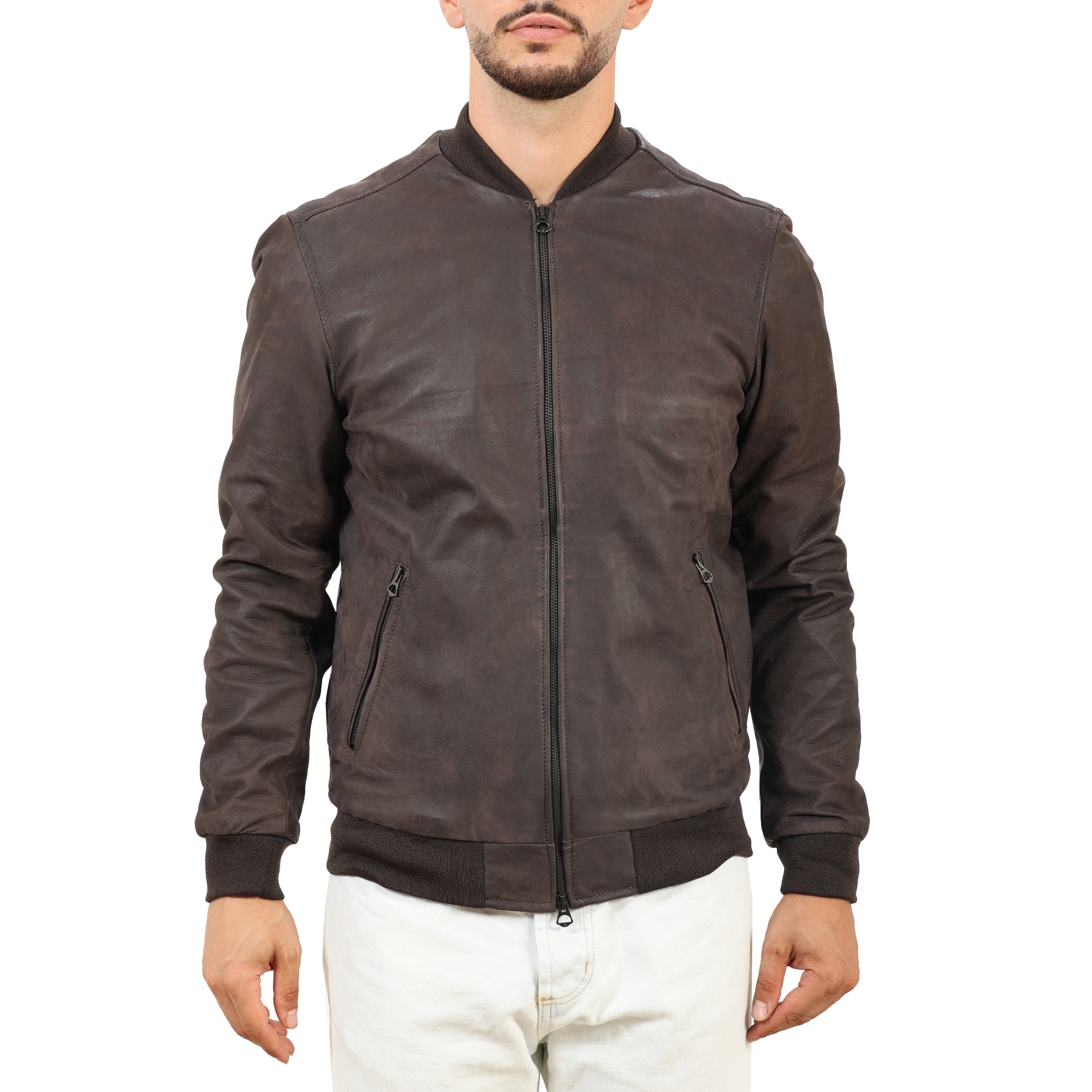 Giubbino in vera pelle di vitello rifinizione dakota Testa di Moro-Slim Fit