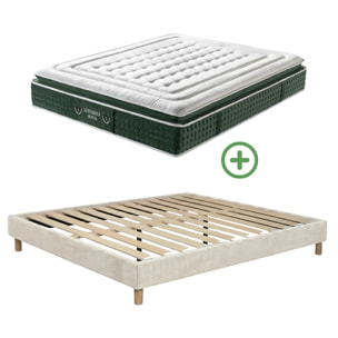 Ensemble matelas Jade & sommier Cancun | Mémoire de forme et ressorts ensachés | Cadre à lattes | Velours côtelé | Beige