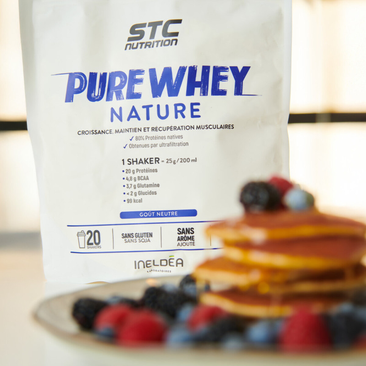 STC NUTRITION – Pure Whey – Protéines Natives Lactosérum - Apport en protéines quotidien – Anti-dopage – Sans arôme ajouté - 20 shakers - 500g