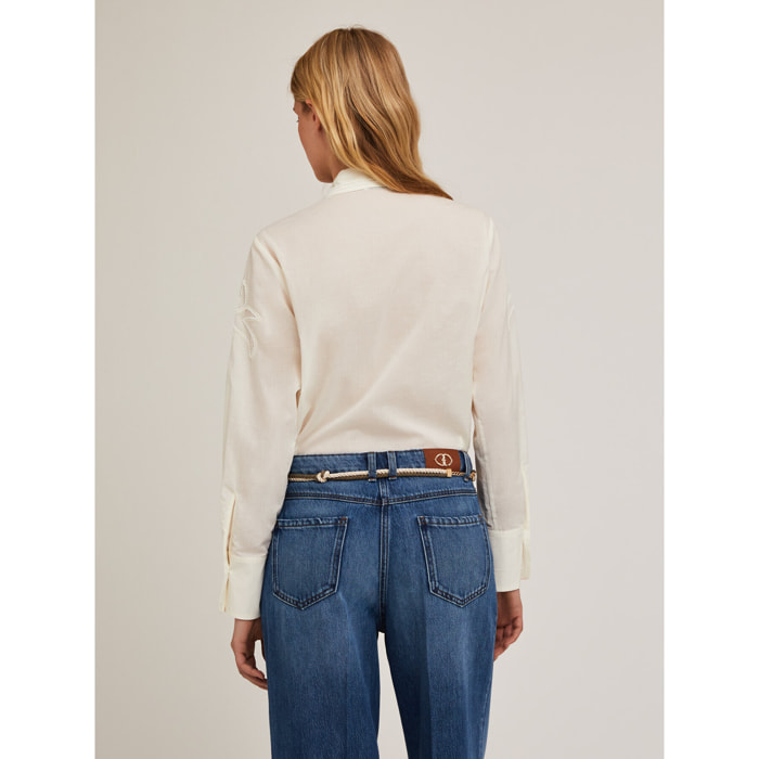 Motivi - Blusa de algodón con bordados - Blanco