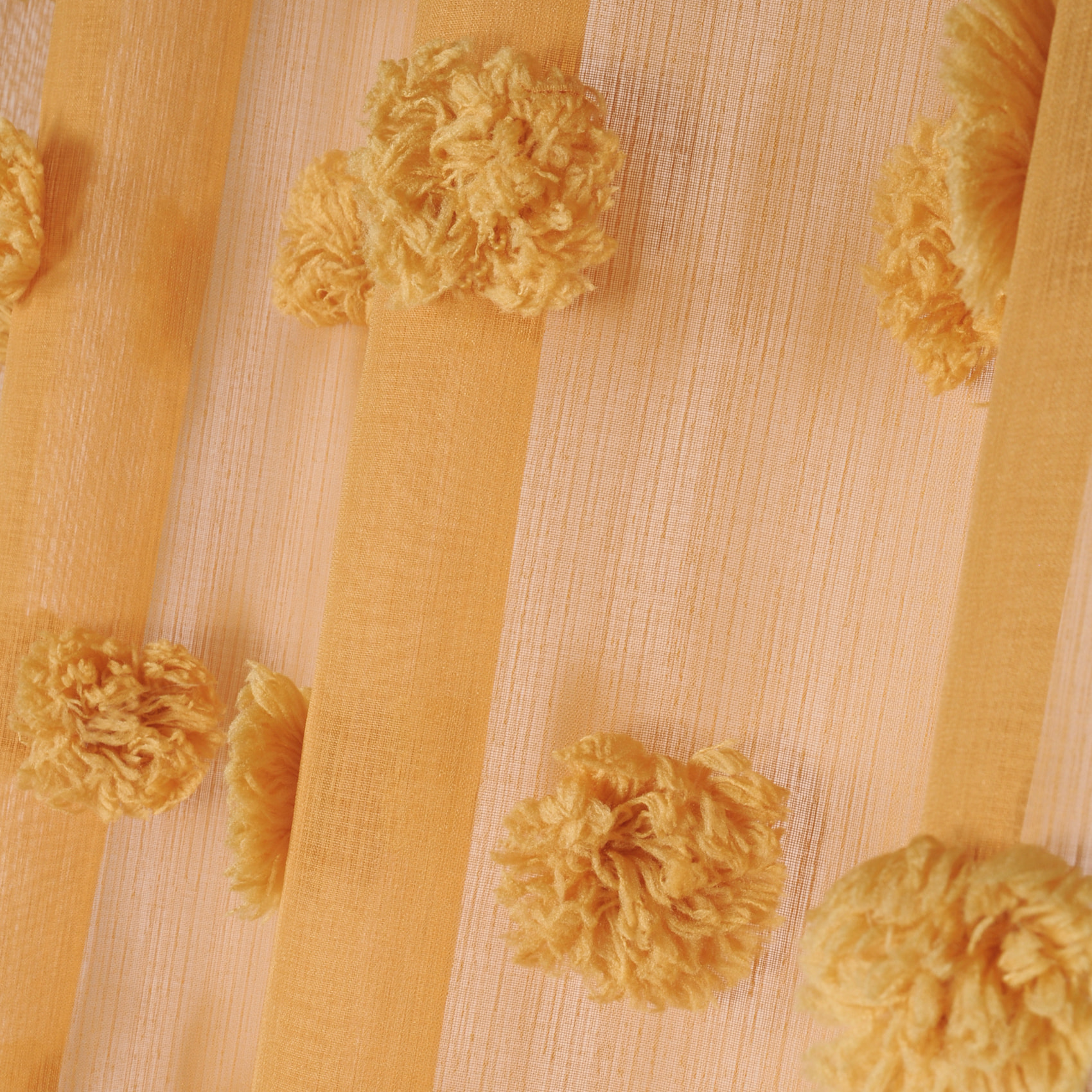 Voilage pompons brodés - Jaune moutarde