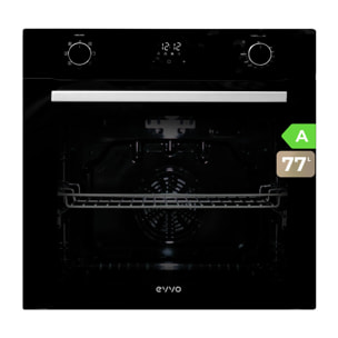 EVVO Horno integrable H20, 77L, clase A, 7 programas, display digital, temporizador, mando selector, puerta triple cristal, negro.