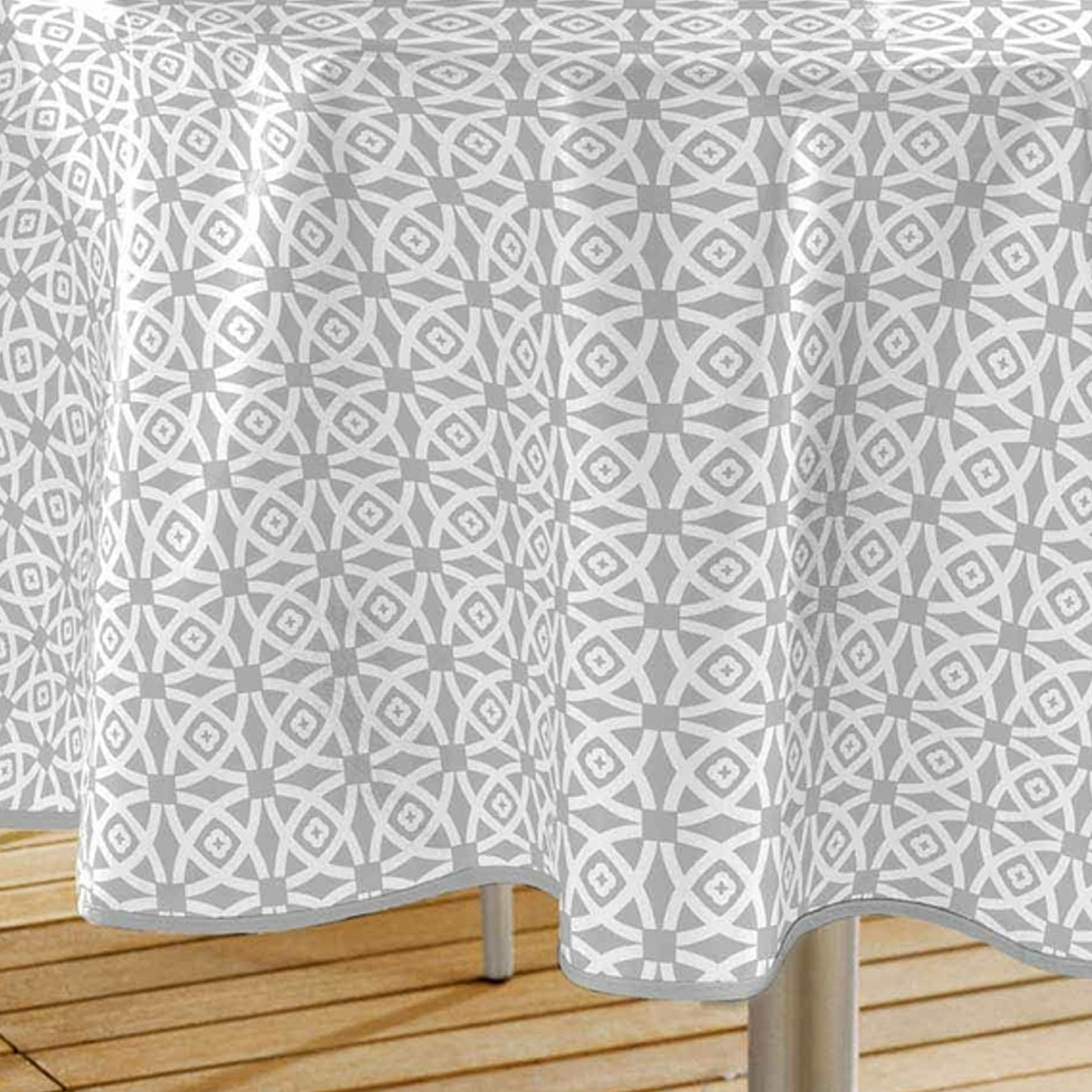 Nappe ronde en PVC à imprimés géométriques - Gris clair
