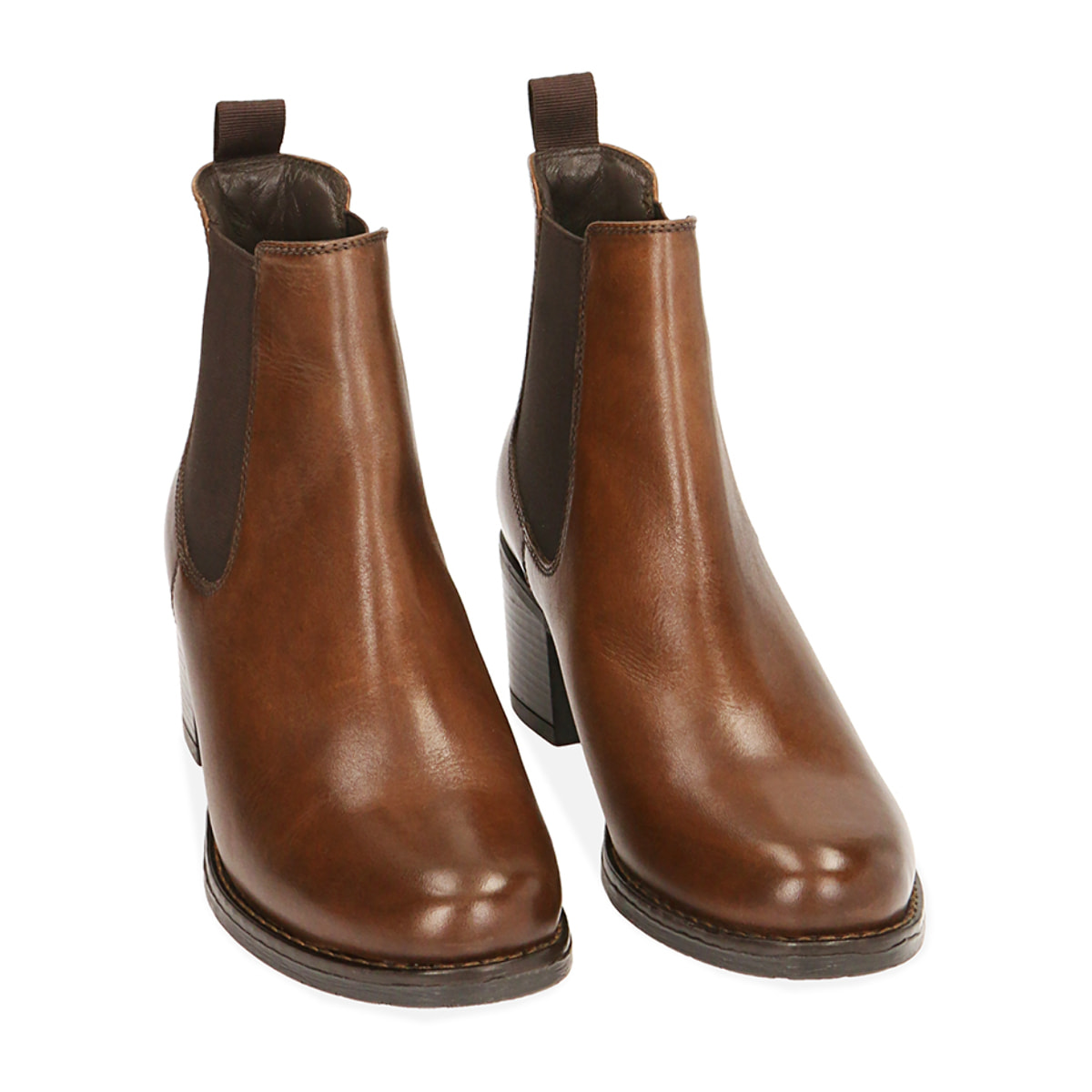 Chelsea boots cognac en piel, tacón 6 cm