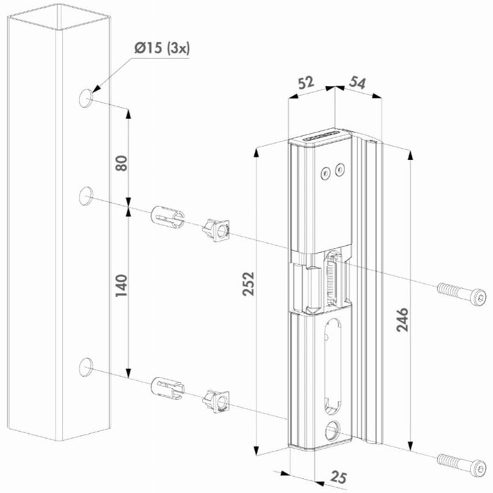Gâche électrique en applique LOCINOX à émission - MODULEC-SA-ALUM-E