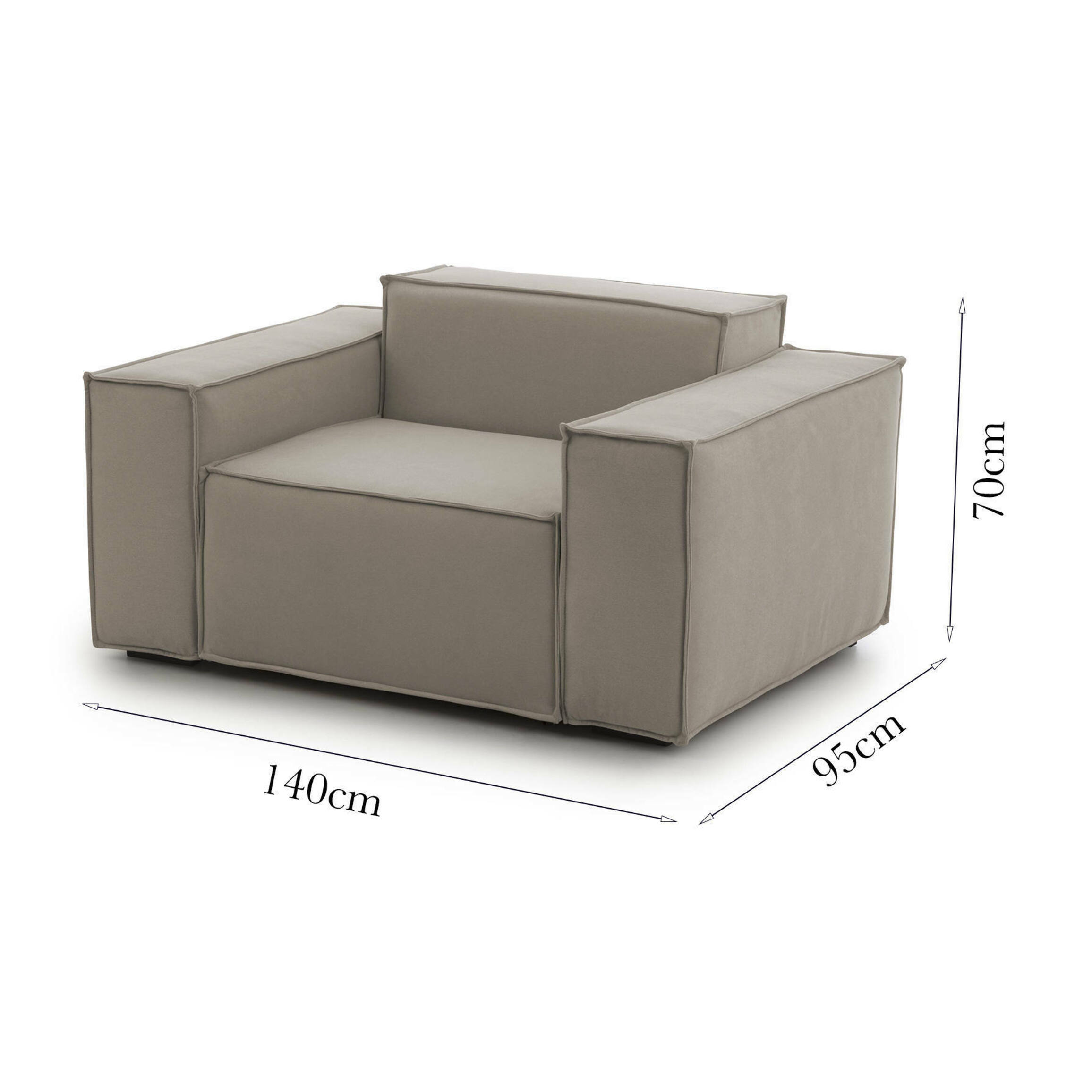 Poltrona Leonia, Poltrona da salotto, 100% Made in Italy, Poltroncina relax in tessuto imbottito, Cm 140x95h70, Tortora