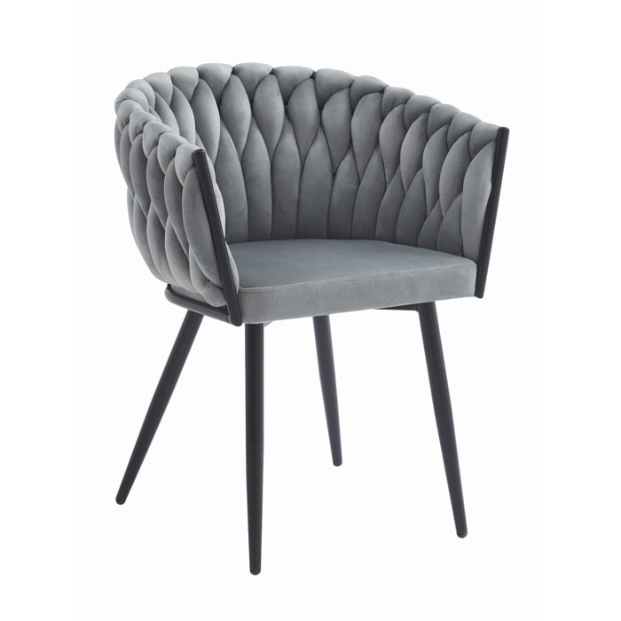 Set di 2 sedie Orion in velluto grigio chiaro con schienale a treccia