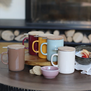 Tisanière en grès noisette avec couvercle en bois 350ml ANNA