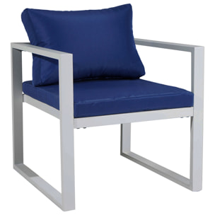 Salon de jardin IBIZA en tissu bleu 4 places - aluminium blanc
