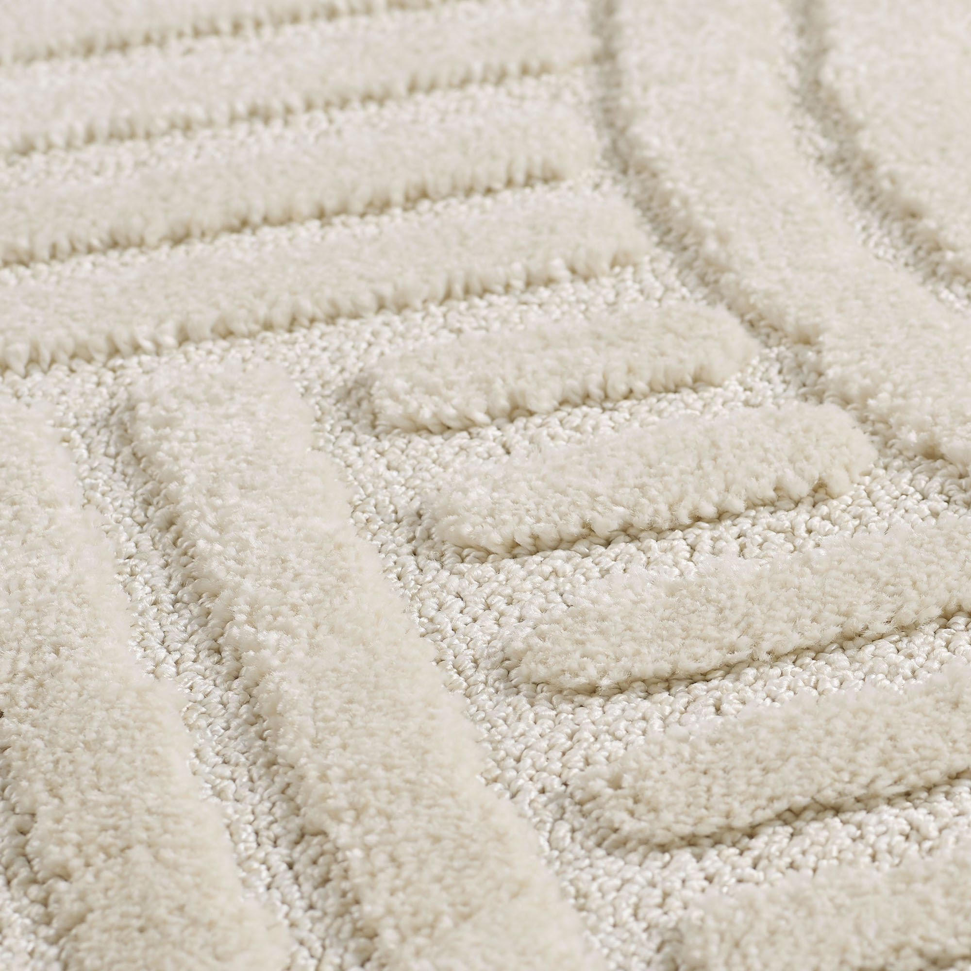 TURIN - Tapis rond moderne à motif géométrique en relief Creme