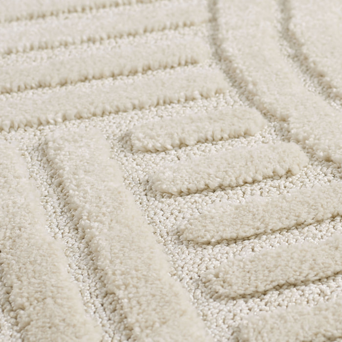 TURIN - Tapis rond moderne à motif géométrique en relief Creme
