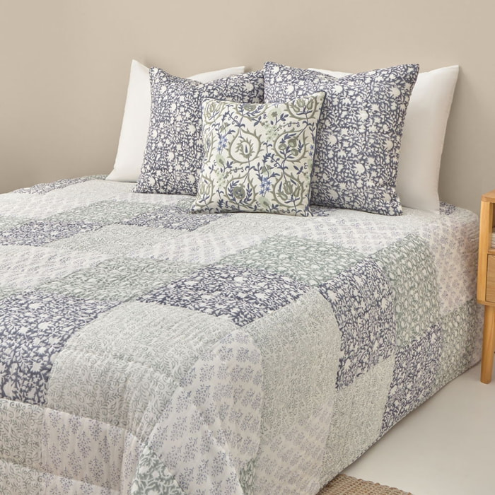 Colcha acolchada patchwork Block color azul 100% Algodón